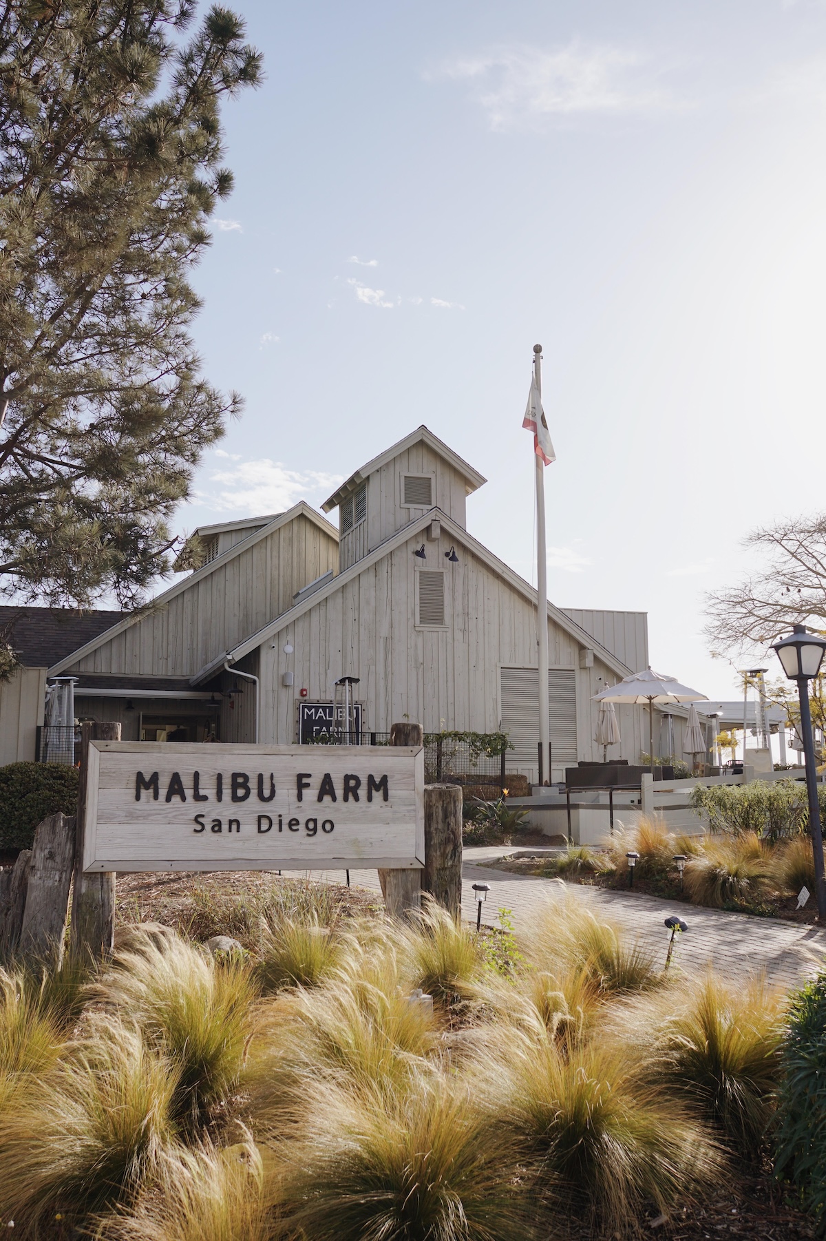 Malibu Farm San Diego sign in front of the restaurant at Seaport Village
